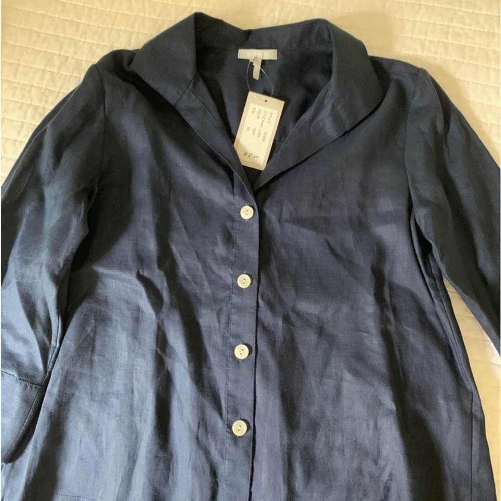 NWT Hinson Wu 100% Linen Lara Shirt and Bianca Cropped Pants, Navy
